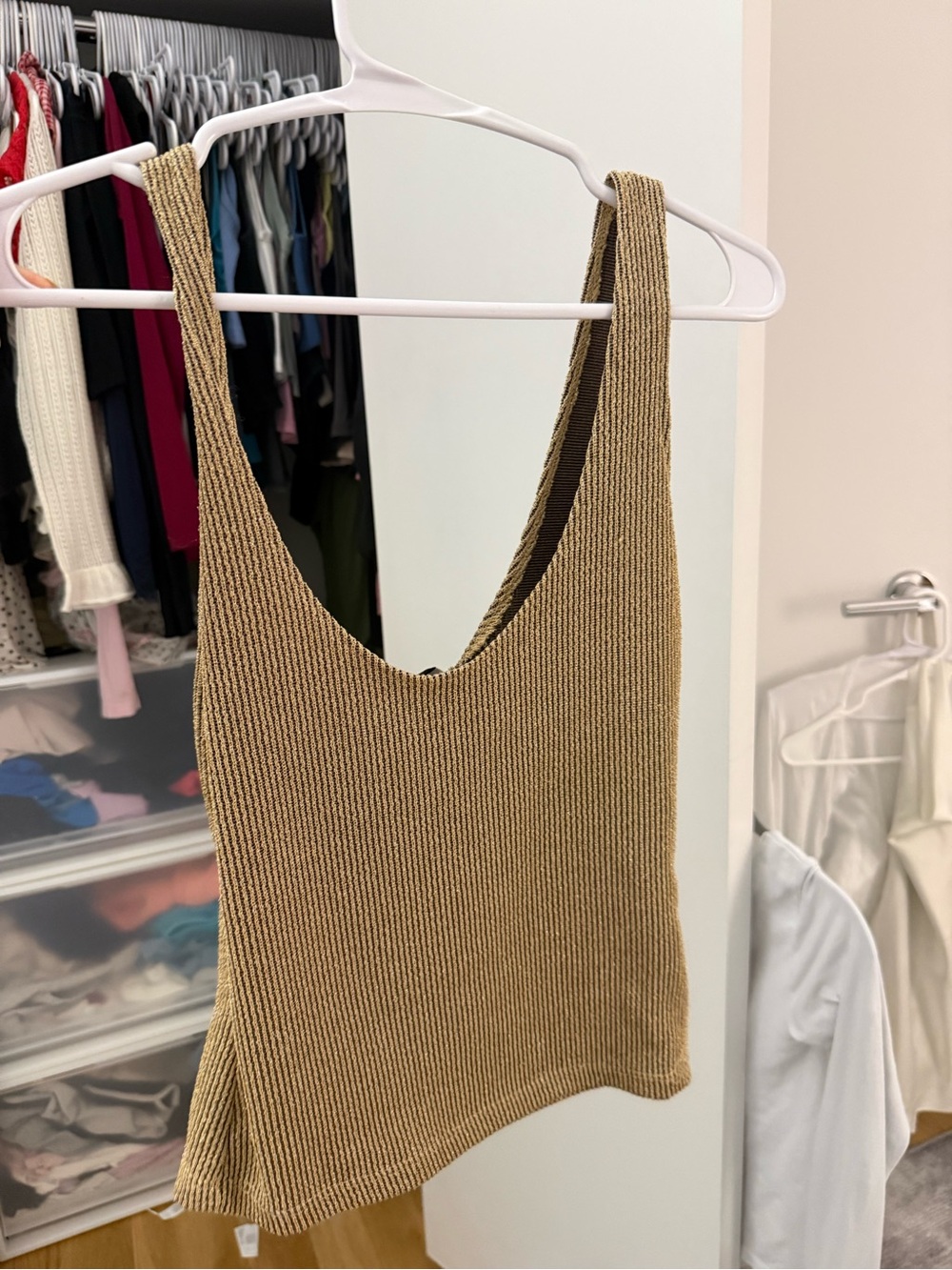 Zara Ribbed GOLD Scoop-Neck Tank Top